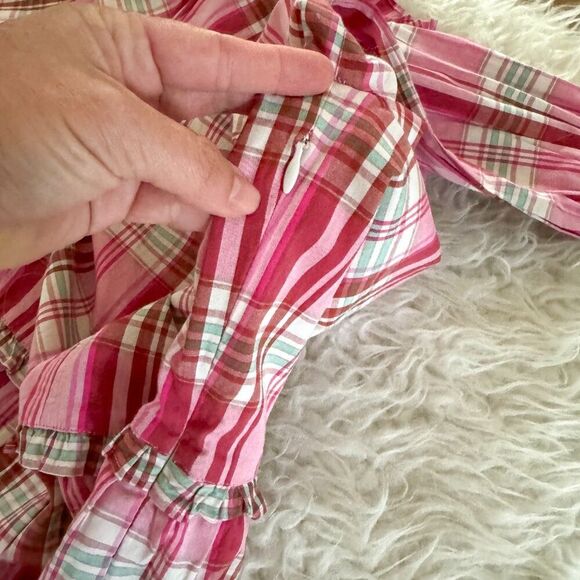 J. Crew Pink Plaid Mini Dress with Ruffle Hem | Size 00 - Picture 6 of 8